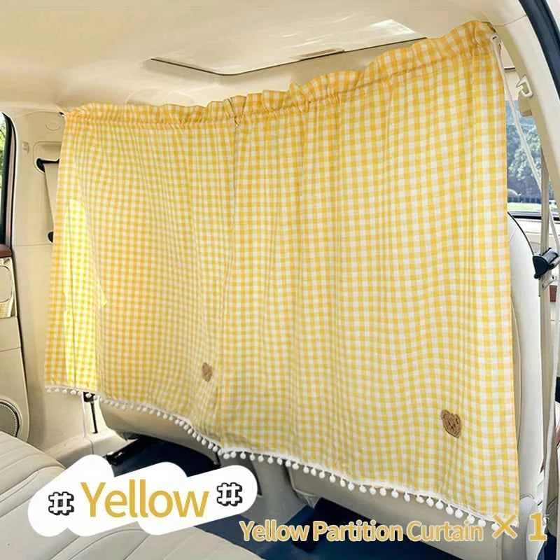 A Set of Car Interior Partition Curtains - Checkered Car Partition Curtains, Sunshade Car Curtains, Cute Bear Design Retractable