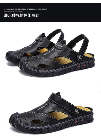 Men's Genuine Leather Sandals - Breathable Beach & Sports Sandals