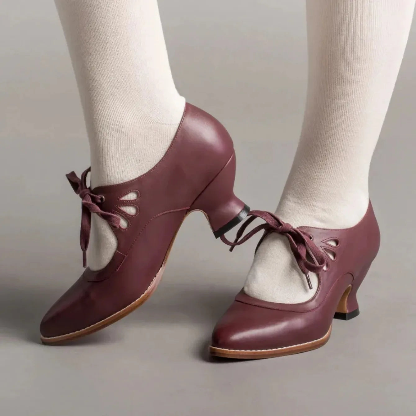 Retro Mary Jane Pumps - Vintage Lace-Up Low Heels - Shello's Creative Boutique