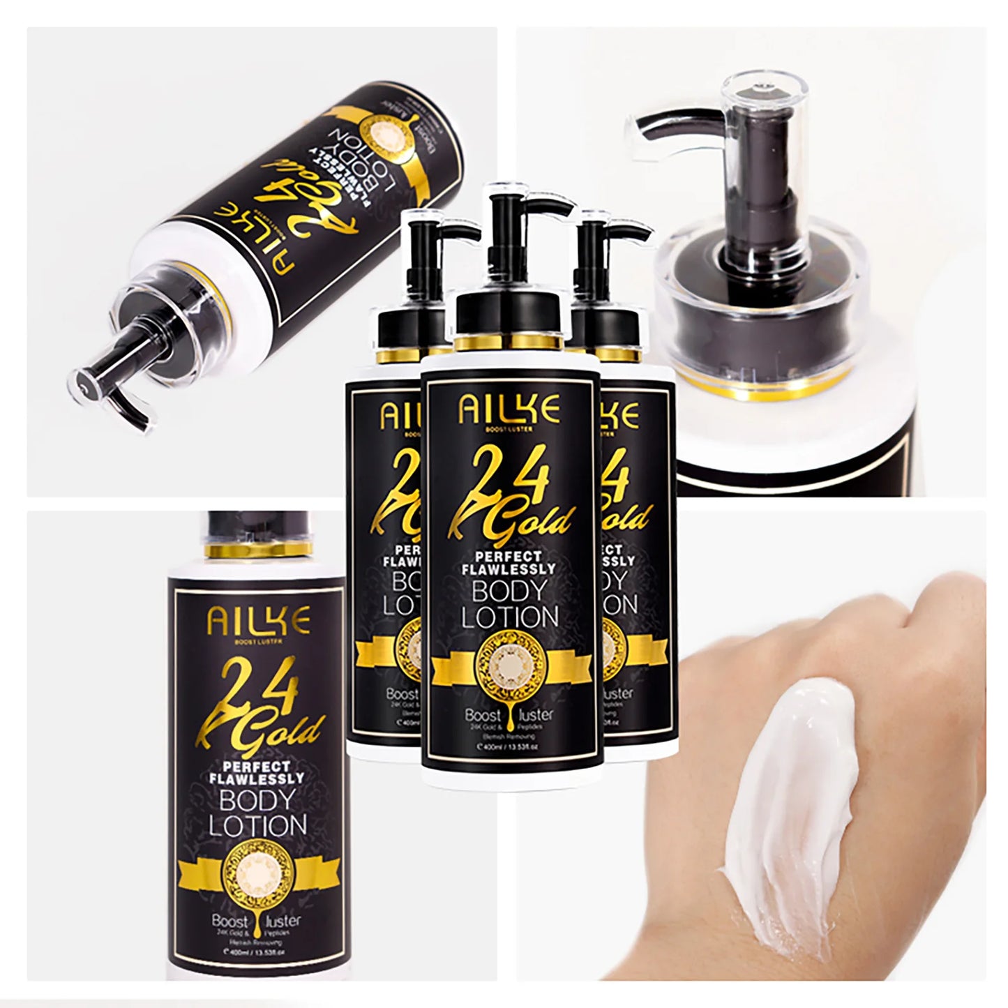 AILKE 24k Gold Perfect Flawlessly Body Lotion, Whitening, Inhibit Melanin, Moisturizing, UV Protect, With Nicotinamide Vitamin C - Shello's Creative Boutique
