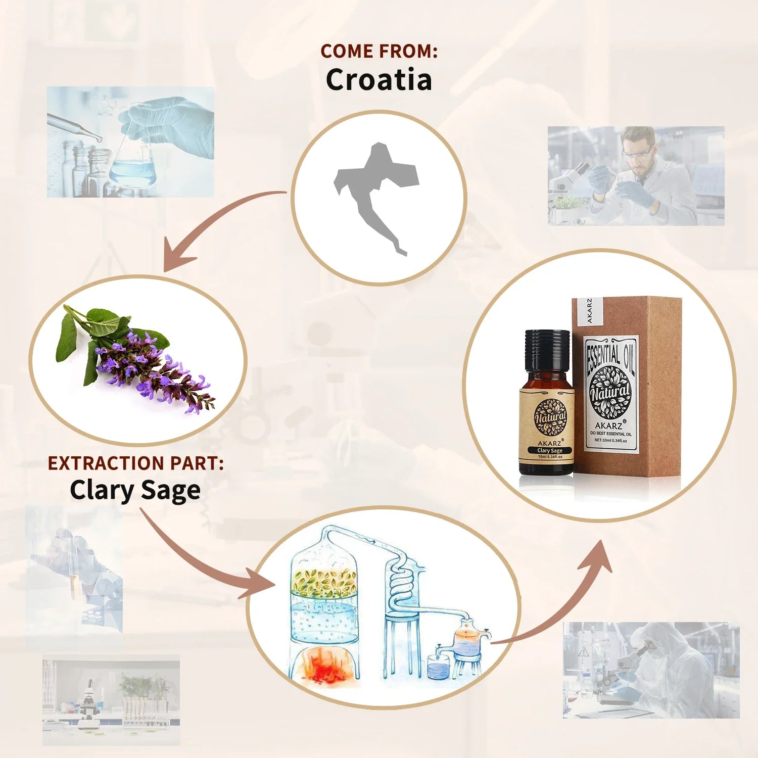 AKARZ Clary Sage Essential Oil - Natural Skin & Hair Care Oil - Shello's Creative Boutique