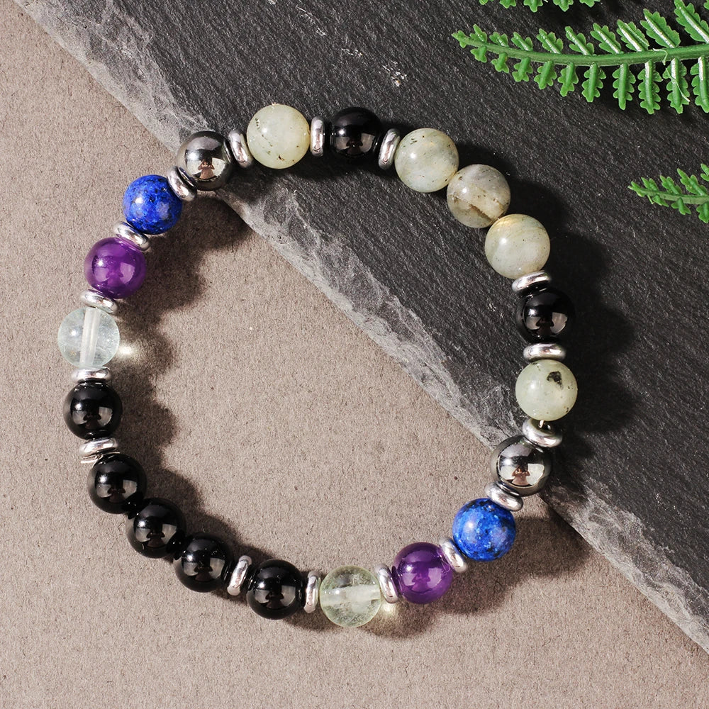 Hematite & Pyrite Natural Stone Beaded Bracelet – Unisex Stretch Bangle