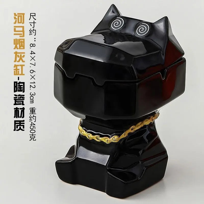 Dog Shaped Ceramic Ashtray with Lid – Windproof Cute Animal Figurine Décor