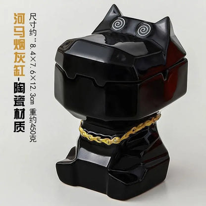 Dog Shaped Ceramic Ashtray with Lid – Windproof Cute Animal Figurine Décor