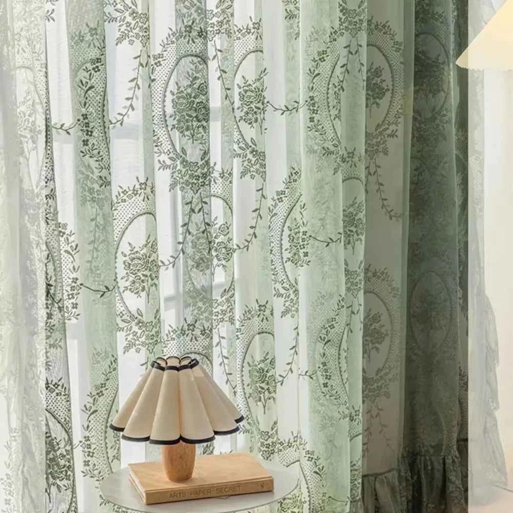 French Lace Sheer Curtains - Romantic Ruffled Floral Embroidery (2 Panels) - Shello's Creative Boutique