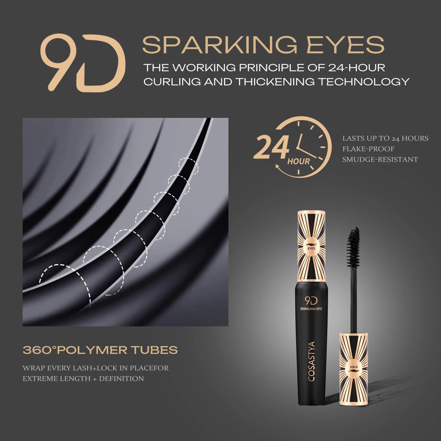 COSASTYA 9D Waterproof and Sweat-Proof Mascara, Black, Volume, Curl, Long-Lasting, Smudge-Proof, Travel Size - Shello's Creative Boutique