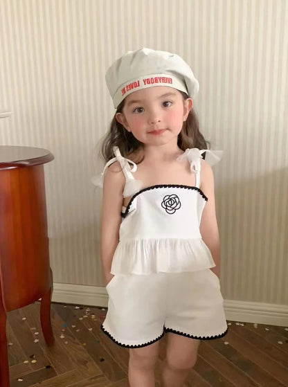 Angela Wonder Girls’ Summer Suspender + Shorts Set – Sleeveless Cotton 2-Piece Outfit - Shello's Creative Boutique