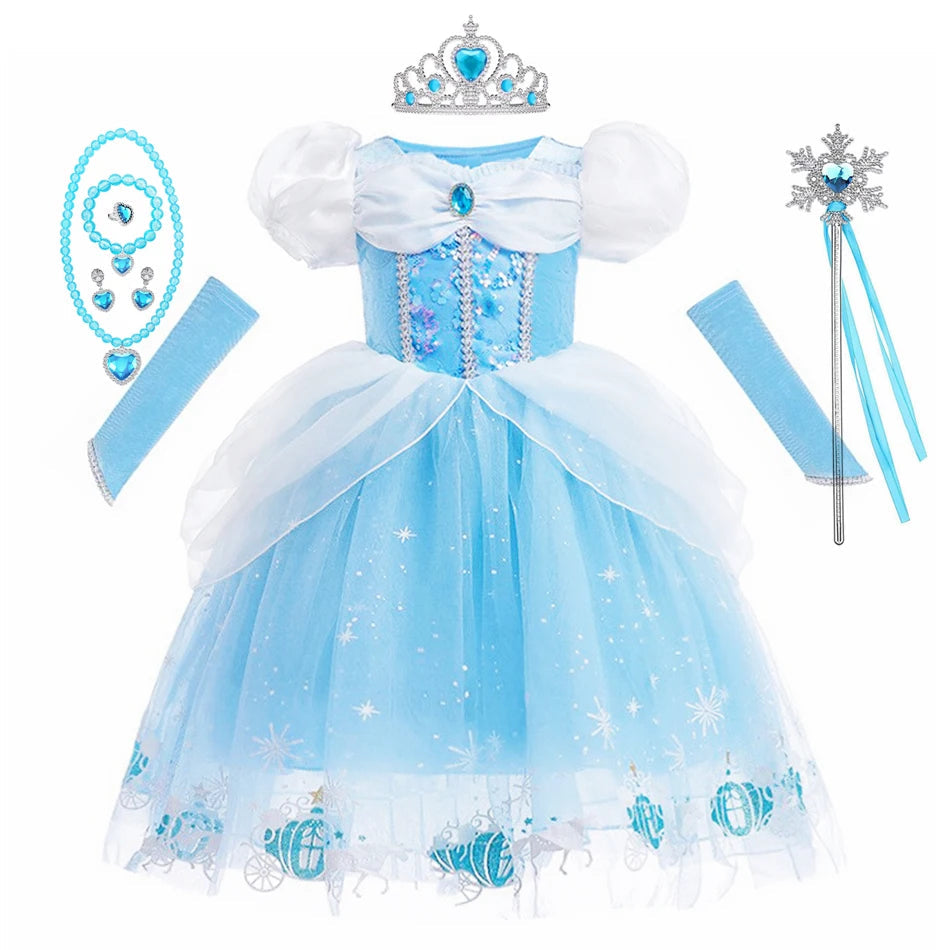 DreamParty Girls' Cinderella Princess Dress – Tiered Cosplay Costume with Accessories Shello's Creative Boutique