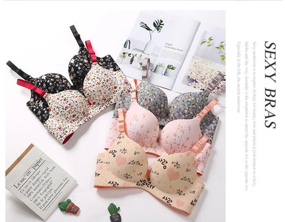 NURRASA Seamless Push-Up Bra & Panty Set – Sexy Floral Wire-Free Lingerie for Women, 3/4 Cup Adjustable Brassiere & Briefs (Sizes 70AB–85AB)