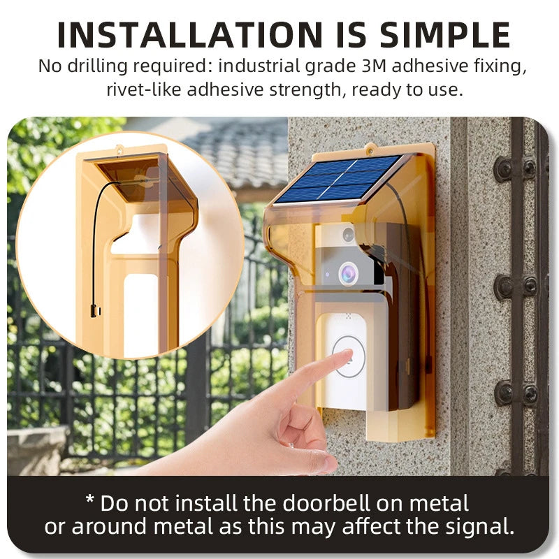 Outdoor Wireless Solar Doorbell Camera with WiFi & Waterproof Cover