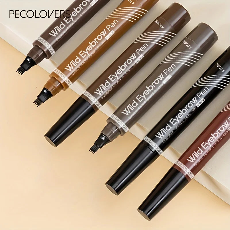 6 Colors 1pc Eyebrow Pen Waterproof 4 Split Tip Eyebrows Pen Eyebrow Tattoo Pen Waterproof Liquid Black Eyebrow Makeup Pencil - Shello's Creative Boutique