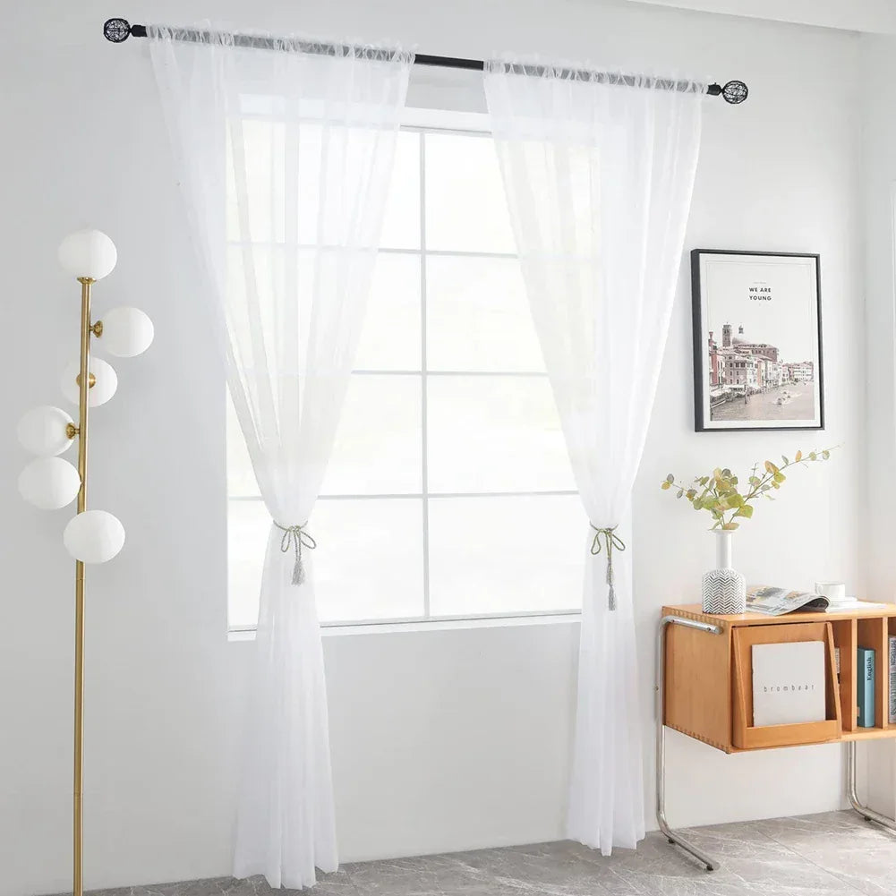 Sheer White Tulle Curtains – Elegant Voile Window Drapes - Shello's Creative Boutique