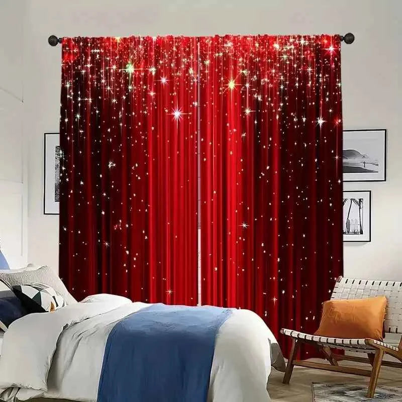 Elegant Red Curtains - Modern Geometric Pole Pocket Drapes for Bedroom & Living Room, 2 Panels