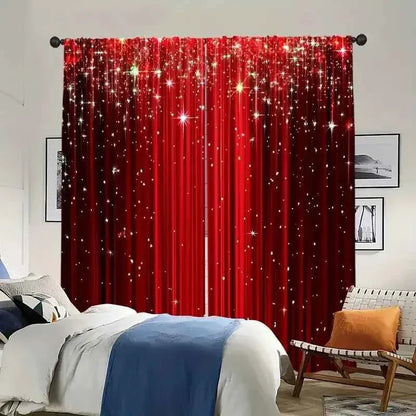 Elegant Red Curtains - Modern Geometric Pole Pocket Drapes for Bedroom & Living Room, 2 Panels - Shello's Creative Boutique