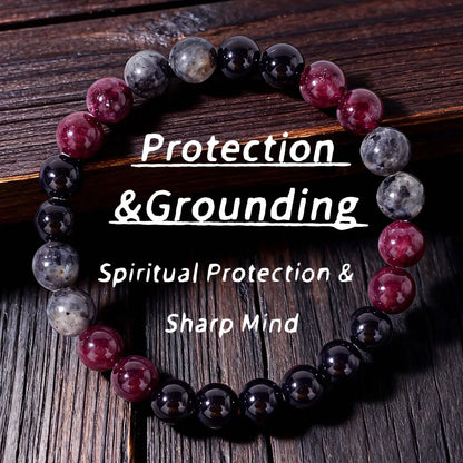 Luxury Garnet Natural Stone Protection Bracelet – Red & Black Beaded Bangle