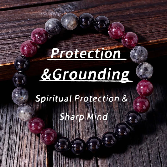 Luxury Garnet Natural Stone Protection Bracelet – Red & Black Beaded Bangle