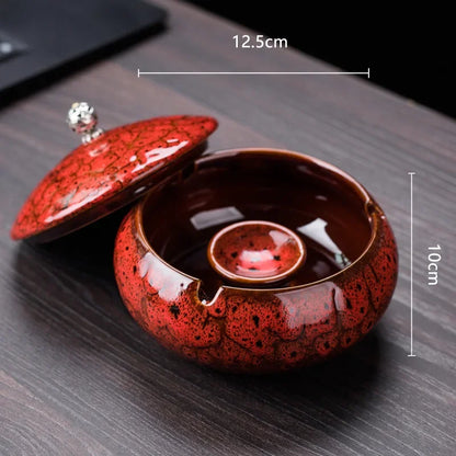 Creative Ceramic Ashtray with Lid – Anti-Fly Ash Desktop Ornament, 18 Styles
