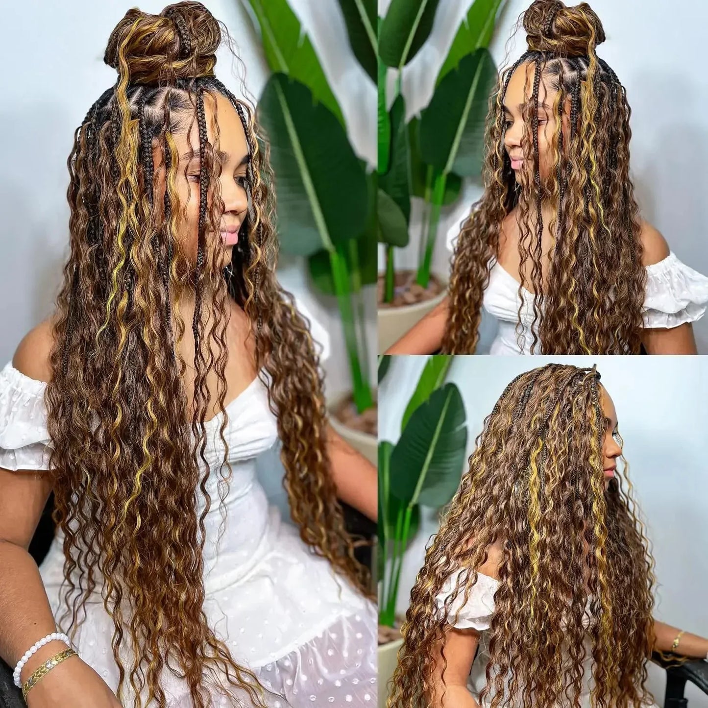 Blonde Highlight Bulk Braiding Hair - Deep Wave Curly Human Hair 100g for Boho Braids - Shello's Creative Boutique