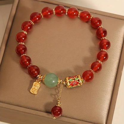 Retro Synthetic Agate Red Bead Bracelet – Lucky Charm Jewellery for Men & Women