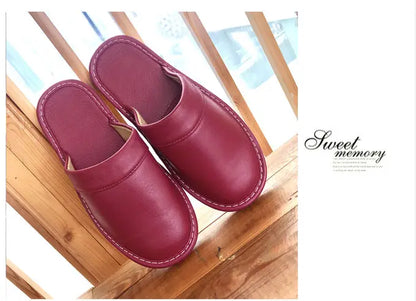 Men's Indoor Slippers - Closed Toe Faux Leather Slides (Large Sizes 47-48)