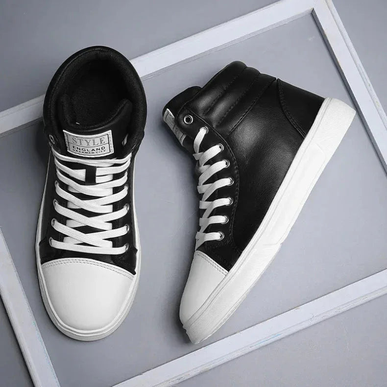 2025 Spring Fashion High-Top Sneakers - Unisex Leather Skateboarding Shoes (Red/White/Brown) - Shello's Creative Boutique