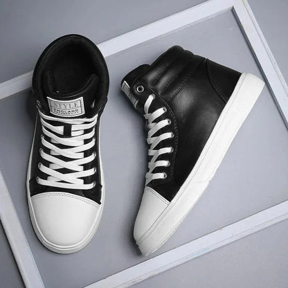 2025 Spring Fashion High-Top Sneakers - Unisex Leather Skateboarding Shoes (Red/White/Brown) - Shello's Creative Boutique