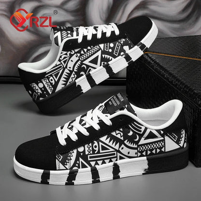YRZL Men's Sports Running Shoes Canvas Geometric Style Lace-Up Sneakers Couples' Fashionable Graffiti Print Skate Shoes Men Shello's Creative Boutique