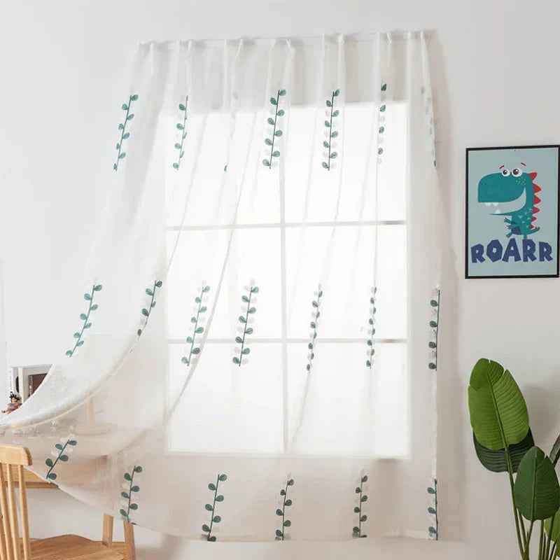 Household Bedroom Window Curtains Punch Free Easy Install Shading Drape Door Screens Modern Leaves White Curtain Home Decor Chic