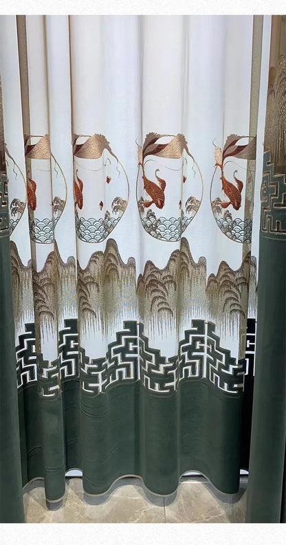 Embroidered Modern Velvet Blackout Curtains - Custom Classic Shading Drapes for Living Room & Bedroom