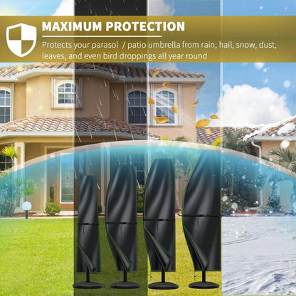 Parasol Rain Cover 210D Oxford Fabric – Waterproof UV-Resistant Patio Umbrella Storage Cover