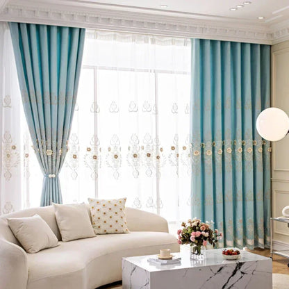 European Modern Blackout Curtains - Luxury Embroidered Tulle Villa Valance for Living Room & Bedroom