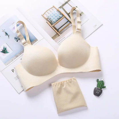 NURRASA Seamless Push-Up Bra & Panty Set – Sexy Floral Wire-Free Lingerie for Women, 3/4 Cup Adjustable Brassiere & Briefs (Sizes 70AB–85AB)