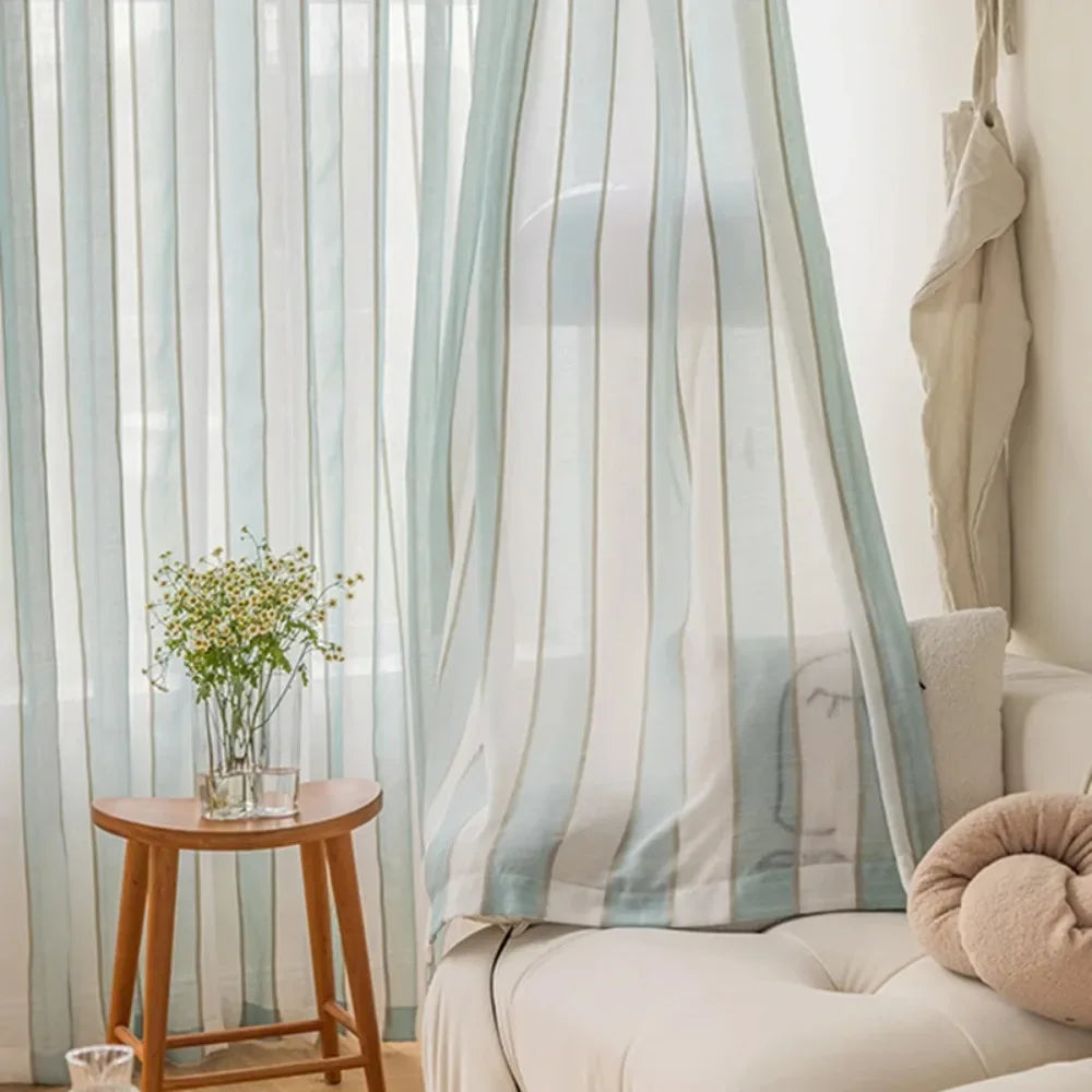 Nordic Minimalist Curtains - Blue & White Cotton Linen Window Screens - Shello's Creative Boutique