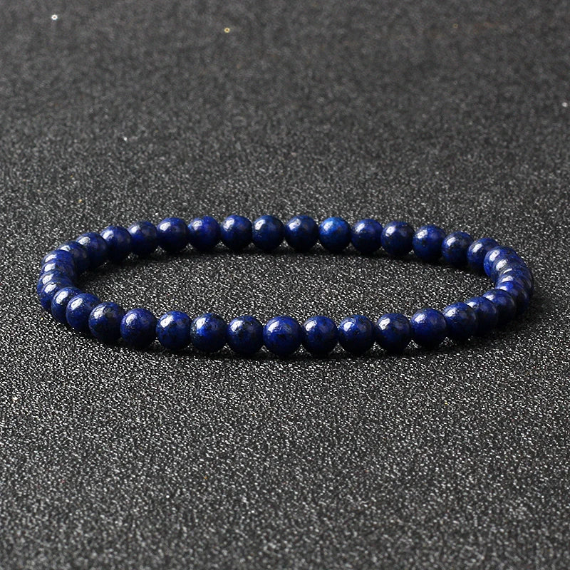 4mm Natural Stone Agate & Lava Stretch Bracelet – Handmade Tiny Bead Bangle for Men & Women