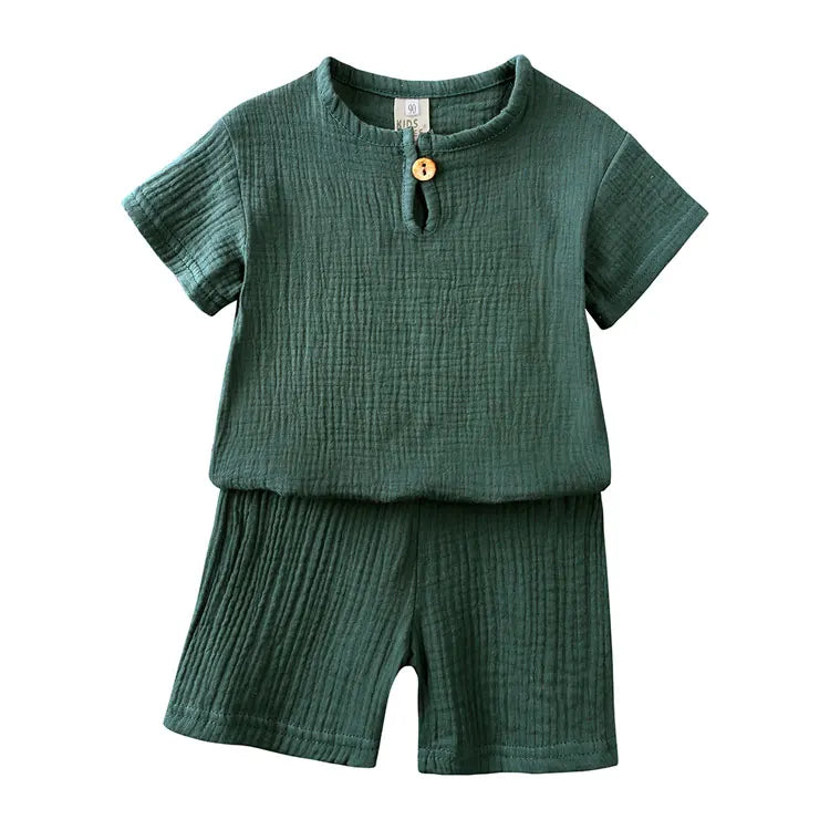 ELVESNEST Cotton-Linen Hooded Summer Set – Unisex Short Sleeve Top & Shorts Outfit for Kids Ages 2–7 Shello's Creative Boutique