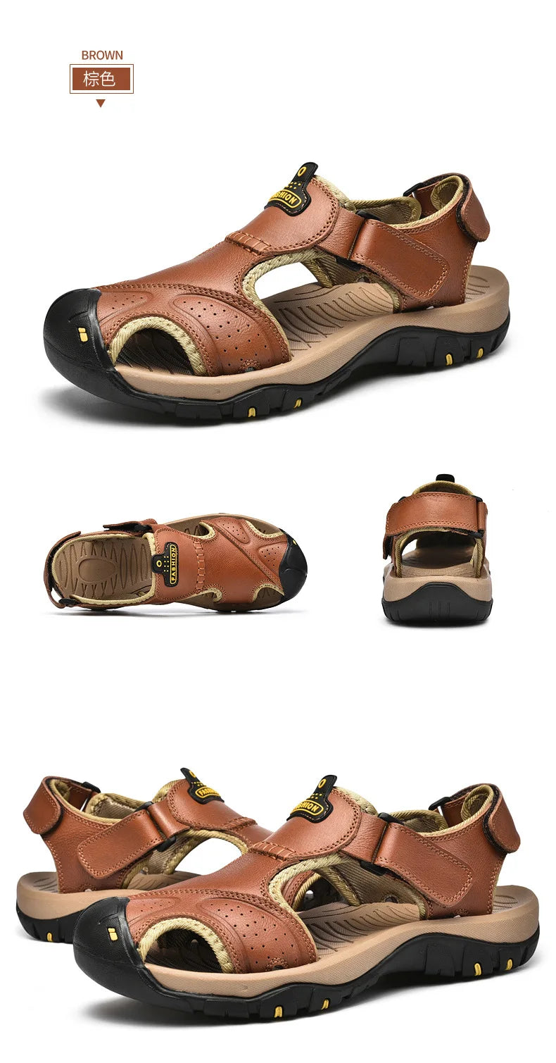 Men's Genuine Leather Sandals - Breathable Beach & Sports Sandals