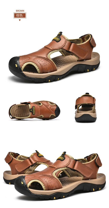Men's Genuine Leather Sandals - Breathable Beach & Sports Sandals