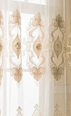 European Water Soluble Embroidery Curtains - Elegant Embroidered Drapes with Yarn for Living & Dining Room