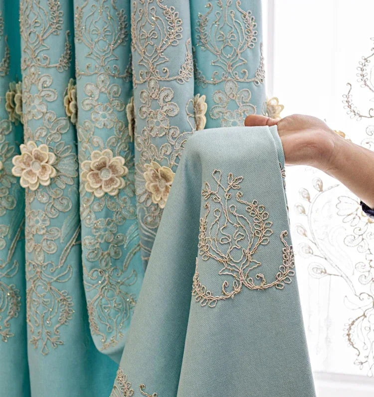 European Modern Blackout Curtains - Luxury Embroidered Tulle Villa Valance for Living Room & Bedroom