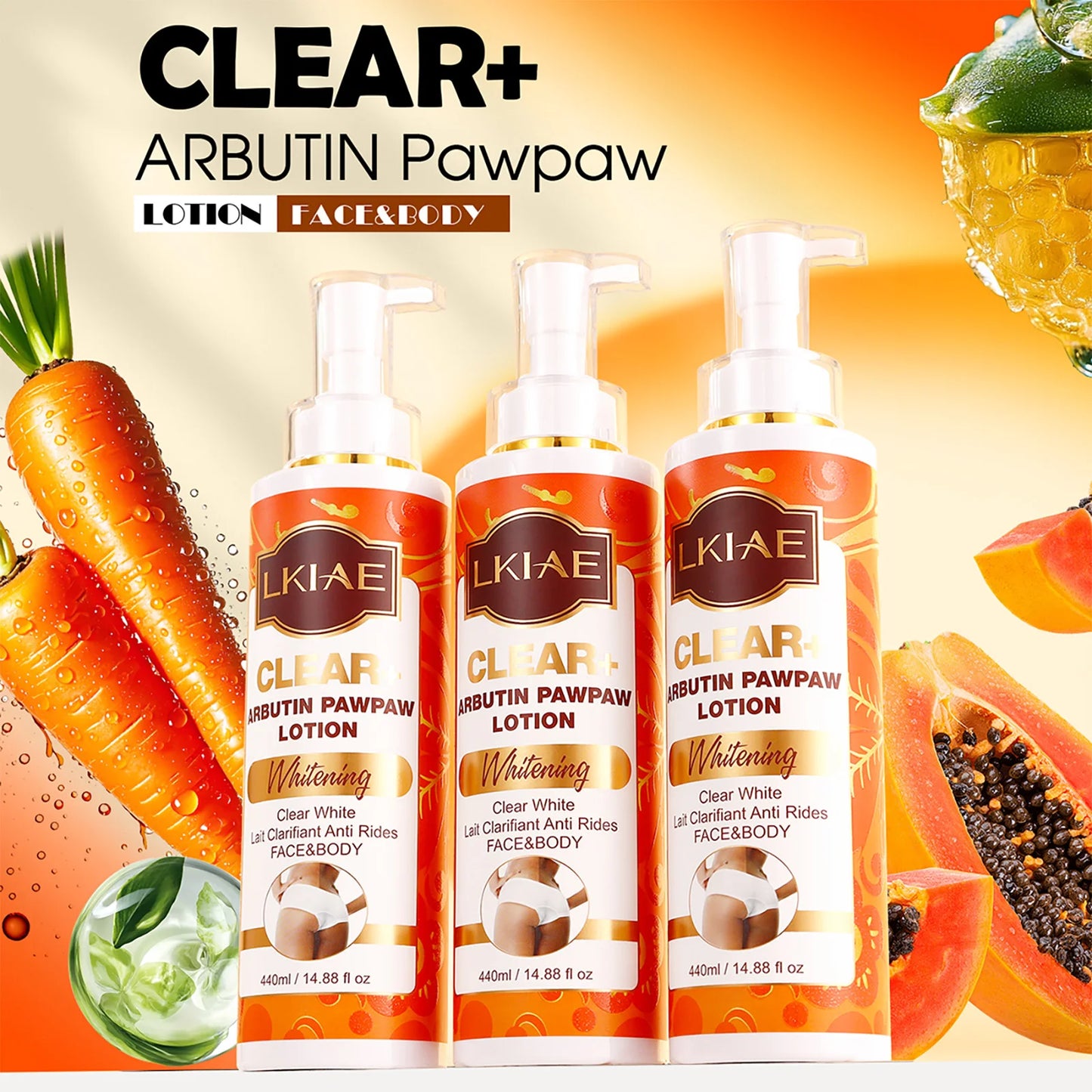 LKIAE Clear Arbutin Pawpaw Whitening Body Lotion, Moisturizing Cream, Improve Rough Skin, Remove Dark Spots, Melanin - Shello's Creative Boutique