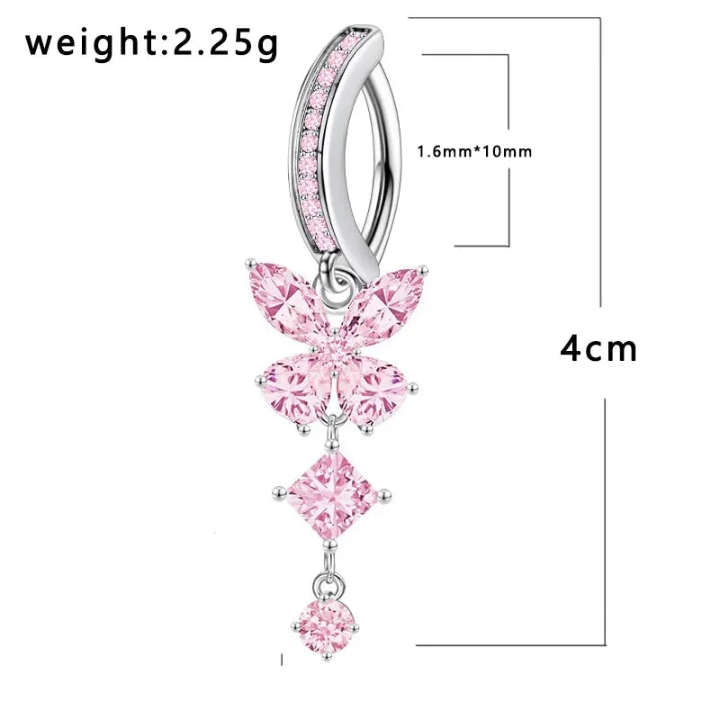 Pink Butterfly Crystal Belly Button Ring