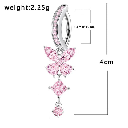 Pink Butterfly Crystal Belly Button Ring