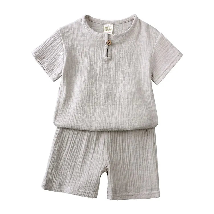 ELVESNEST Cotton-Linen Hooded Summer Set – Unisex Short Sleeve Top & Shorts Outfit for Kids Ages 2–7 Shello's Creative Boutique