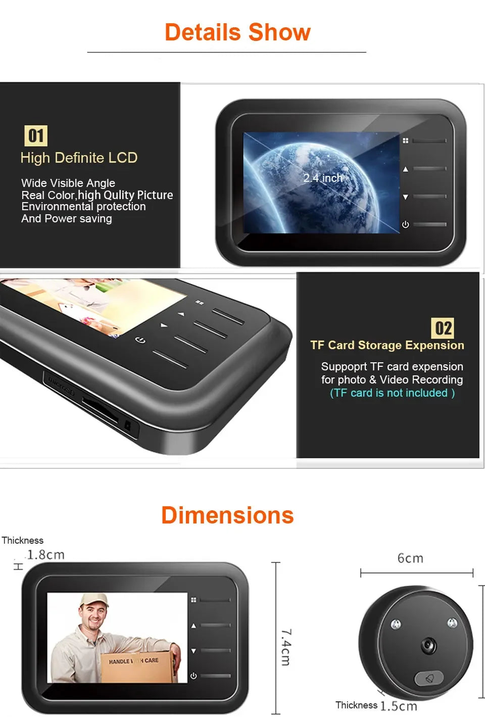 2.4 Inch Video Peephole Doorbell Camera with Night Vision