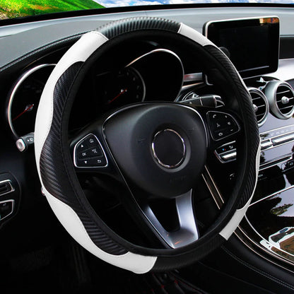 PU Carbon Fiber Leather Car Steering Wheel Cover - 14.5-15 Inches
