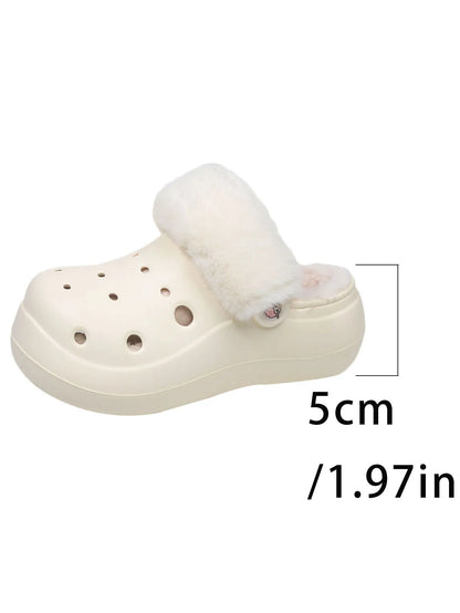 Women's Plush High Heel Slippers 2025 - Thick Soft-Soled Winter Garden Shoes