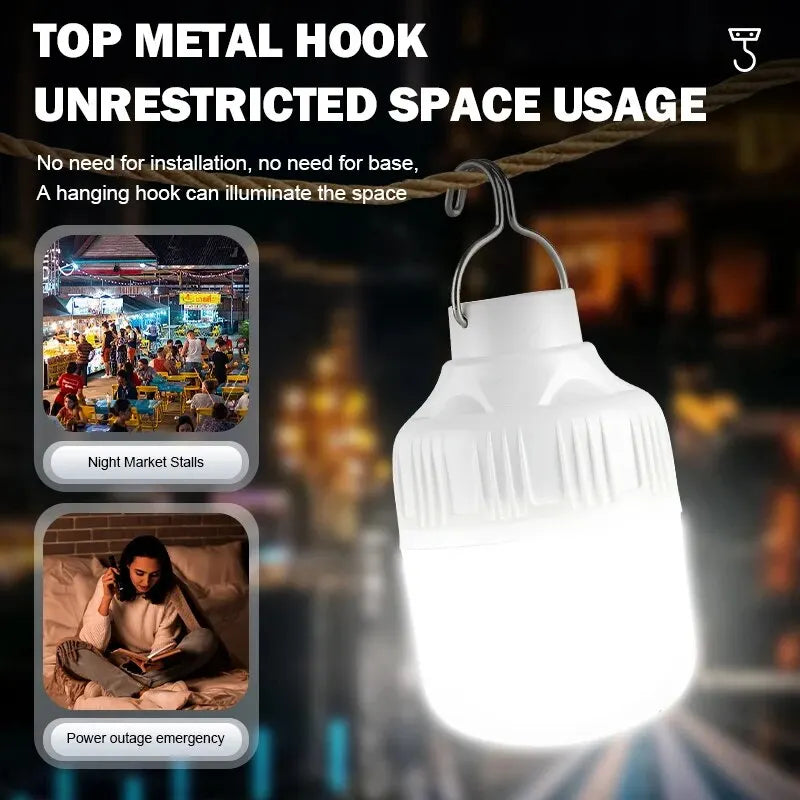 Outdoor USB Rechargeable LED Camping Lantern - Portable Emergency Light with Hook - Shello's Creative Boutique
