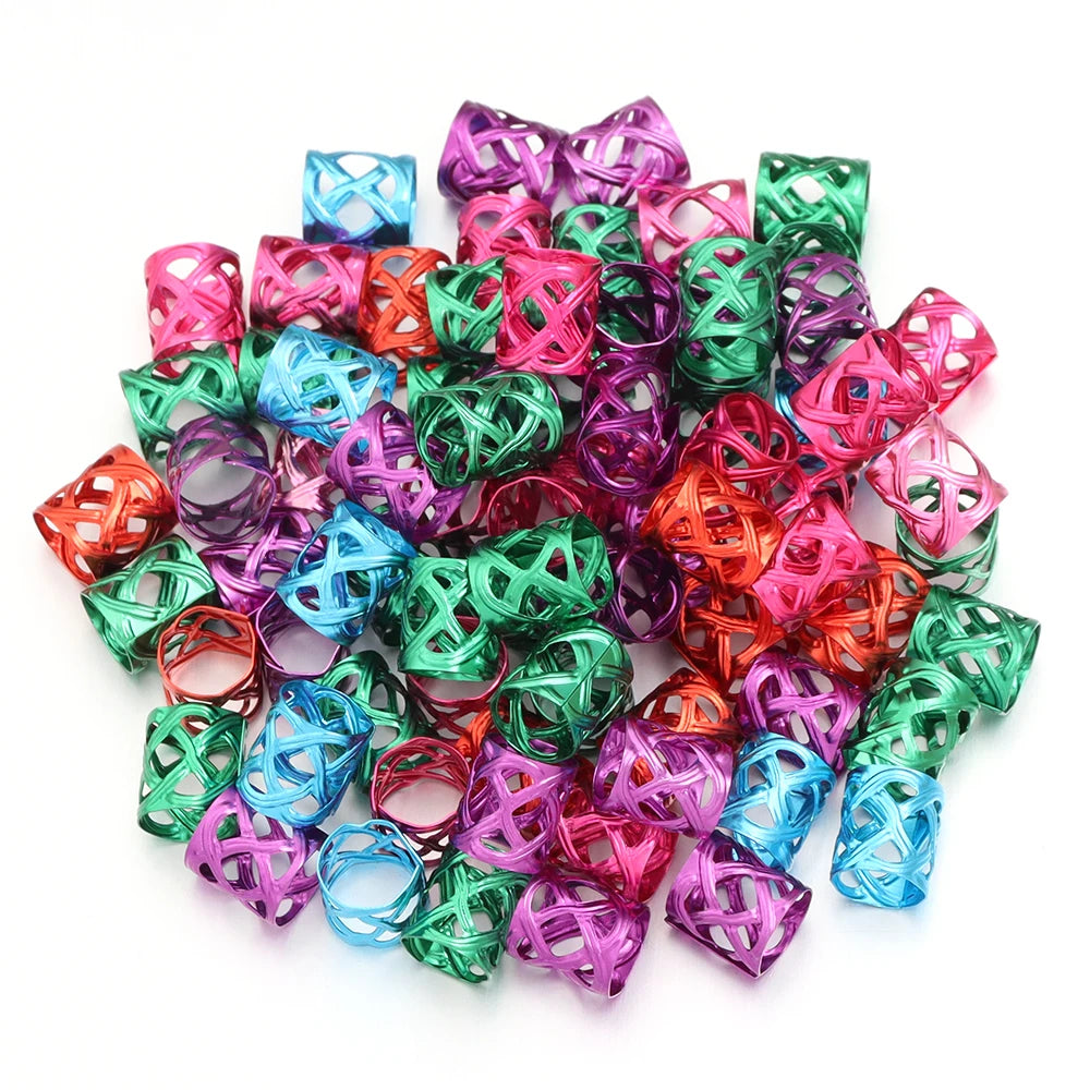 100Pcs/lot Dreadlock Hair Rings Metal Hollow Tube Dirty Dread Braids Adjustable for Cuffs Clip Hair Accessories Styling Tools - Shello's Creative Boutique