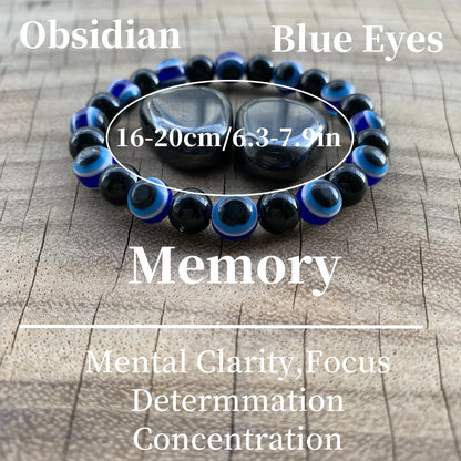Evil Eye & Obsidian Protection Bracelet – Blue Evil Eye Stretch Bracelet