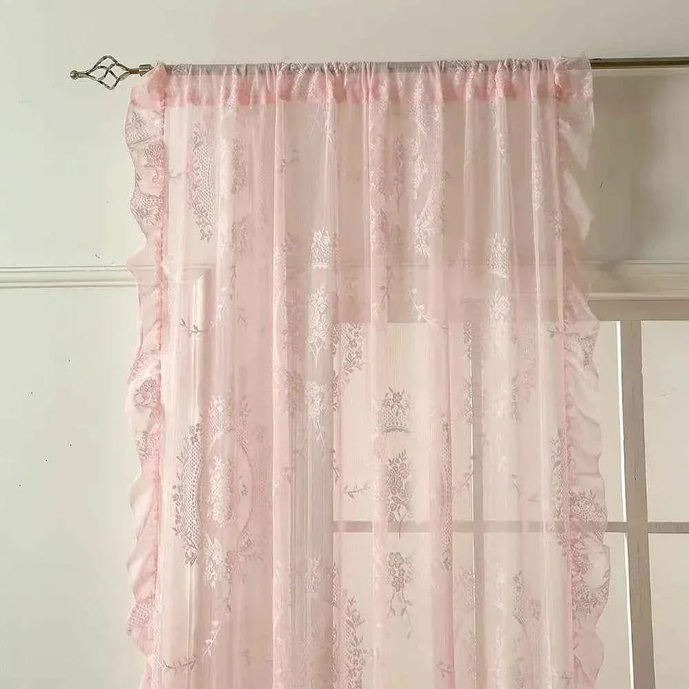 French Lace Sheer Curtains - Romantic Ruffled Floral Embroidery (2 Panels) - Shello's Creative Boutique